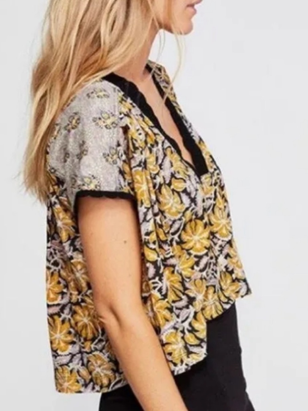 Free People Leilani Floral Printed Crop Top Medium Black combo - Picture 5 of 13